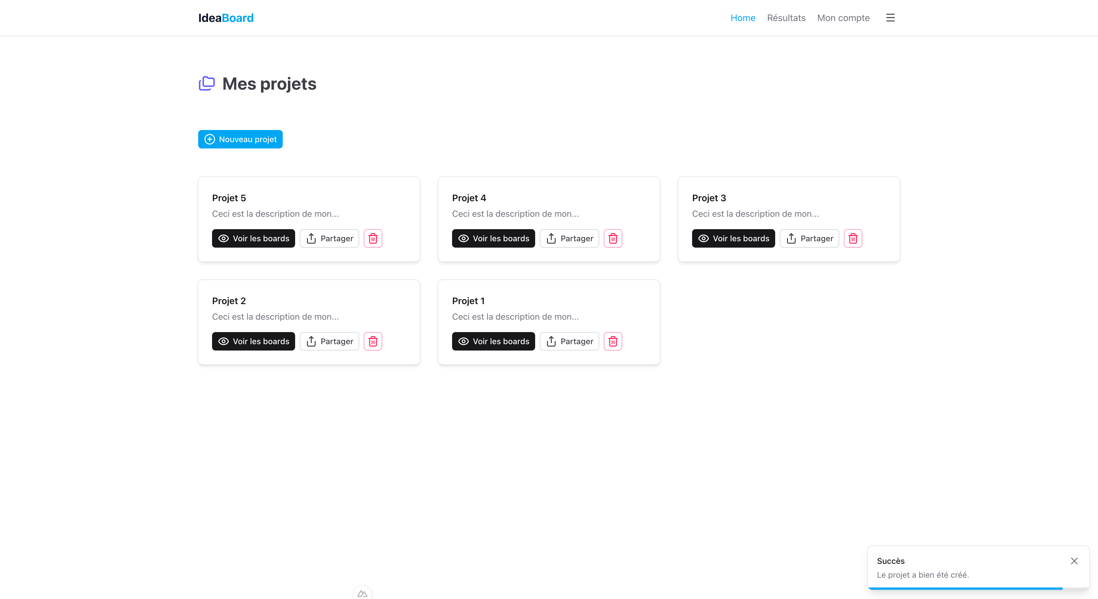Tableau de bord IdeaBoard